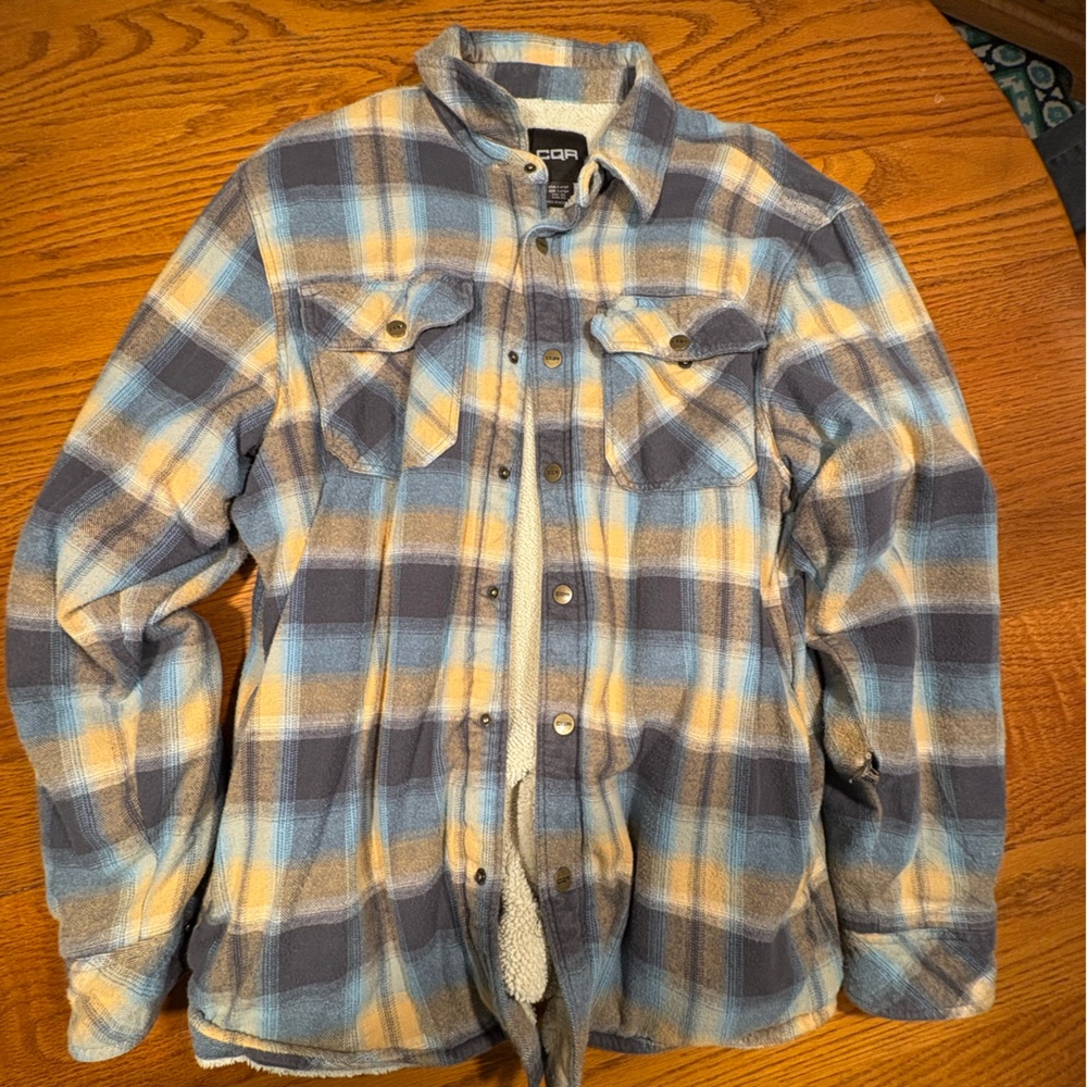 Blue and Cream Plaid Button-Up Shirt